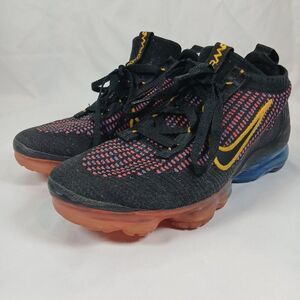 Nike Air VaporMax 2021 Flyknit Black Orange Swoosh Running Shoes Size 6Y/7.5W